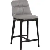 Yuki Counter Stool in Grey Leather & Dark Wood (Set of 2)
